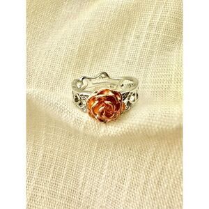 Rose gold and silver color rose bud ring